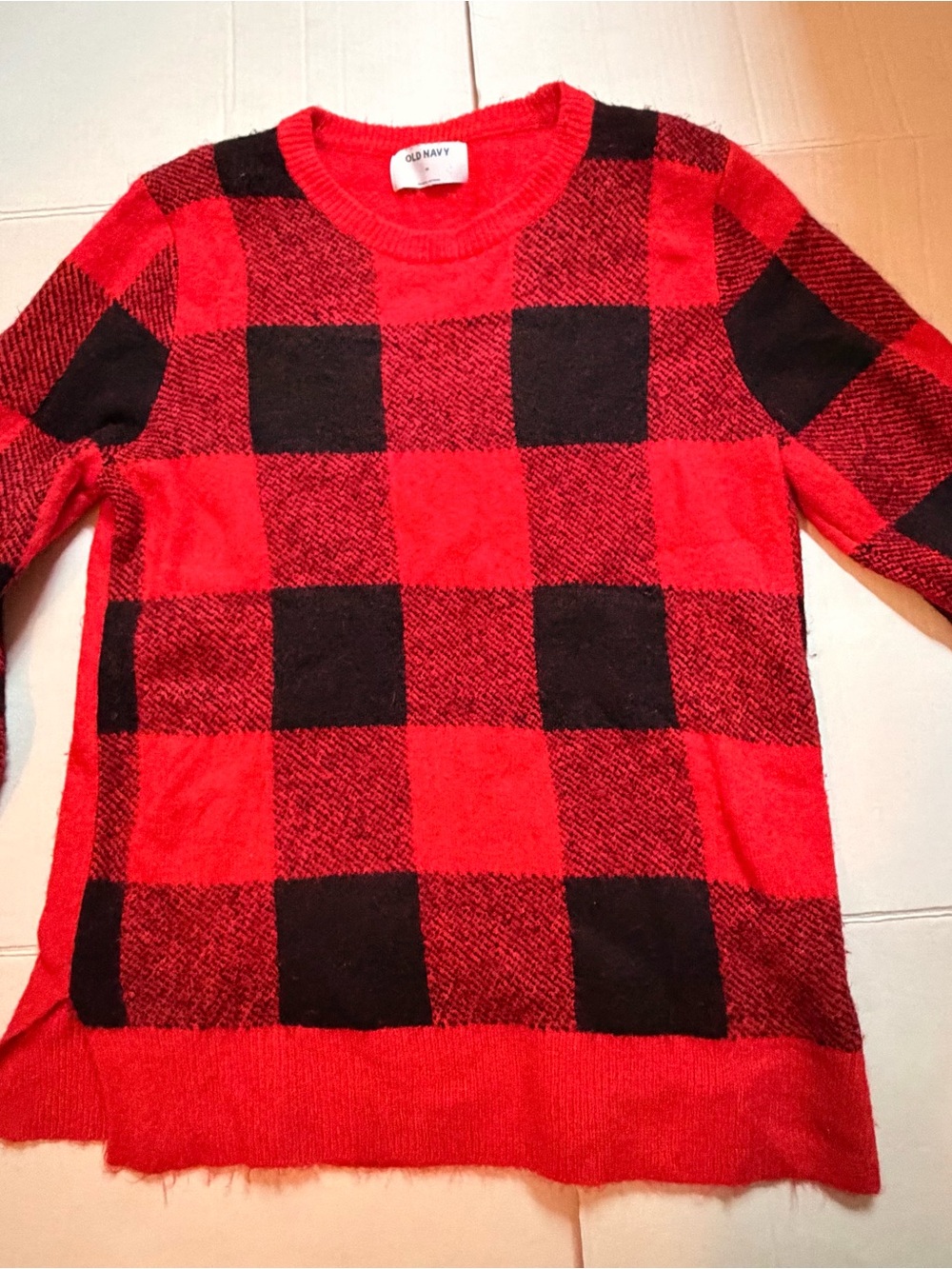 Old Navy Red and Black Buffalo Plaid Crewneck Sweater
